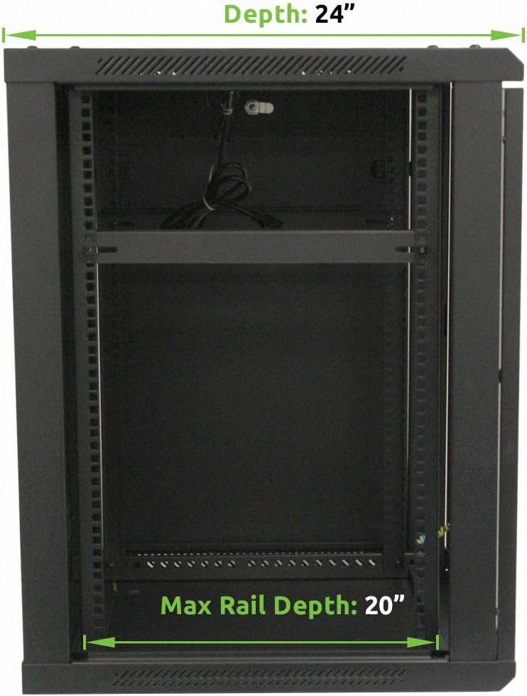 15U 19-Inch Server Network Rack with Locking Glass Door Black F678903