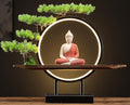 White Ceramic Buddha Statue with Green Artificial Tree and LED Circle Table Lamp, 16.5 in E362030
