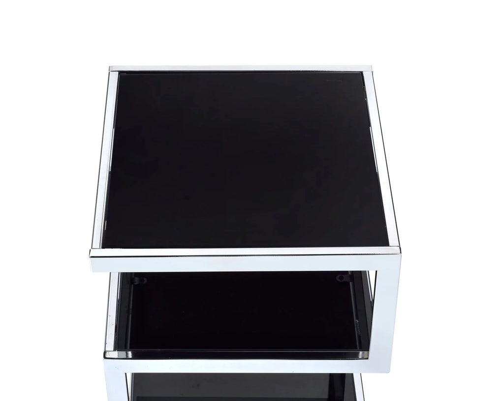 Side Table in Chrome & Black Glass W3706