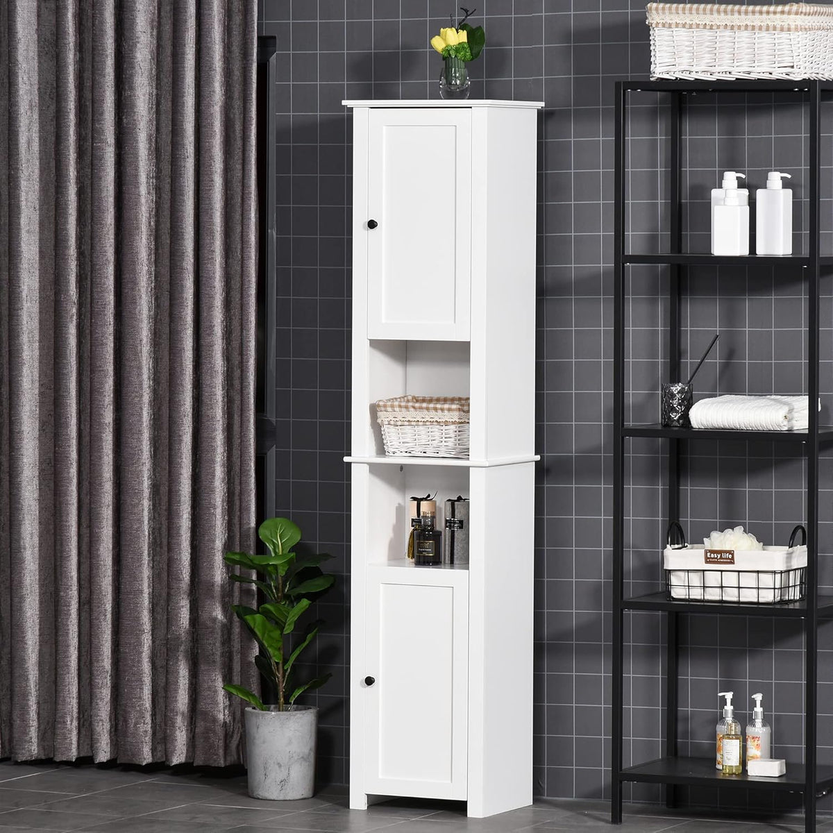 White Freestanding Bathroom Storage Cabinet with 2 Cupboards K5961