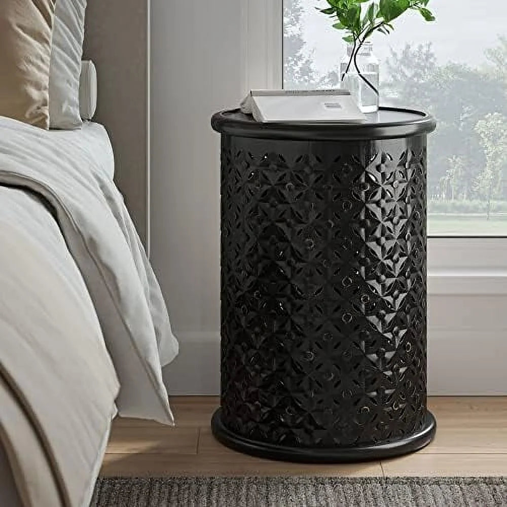Antique Black Hardwood Drum End Table C122173