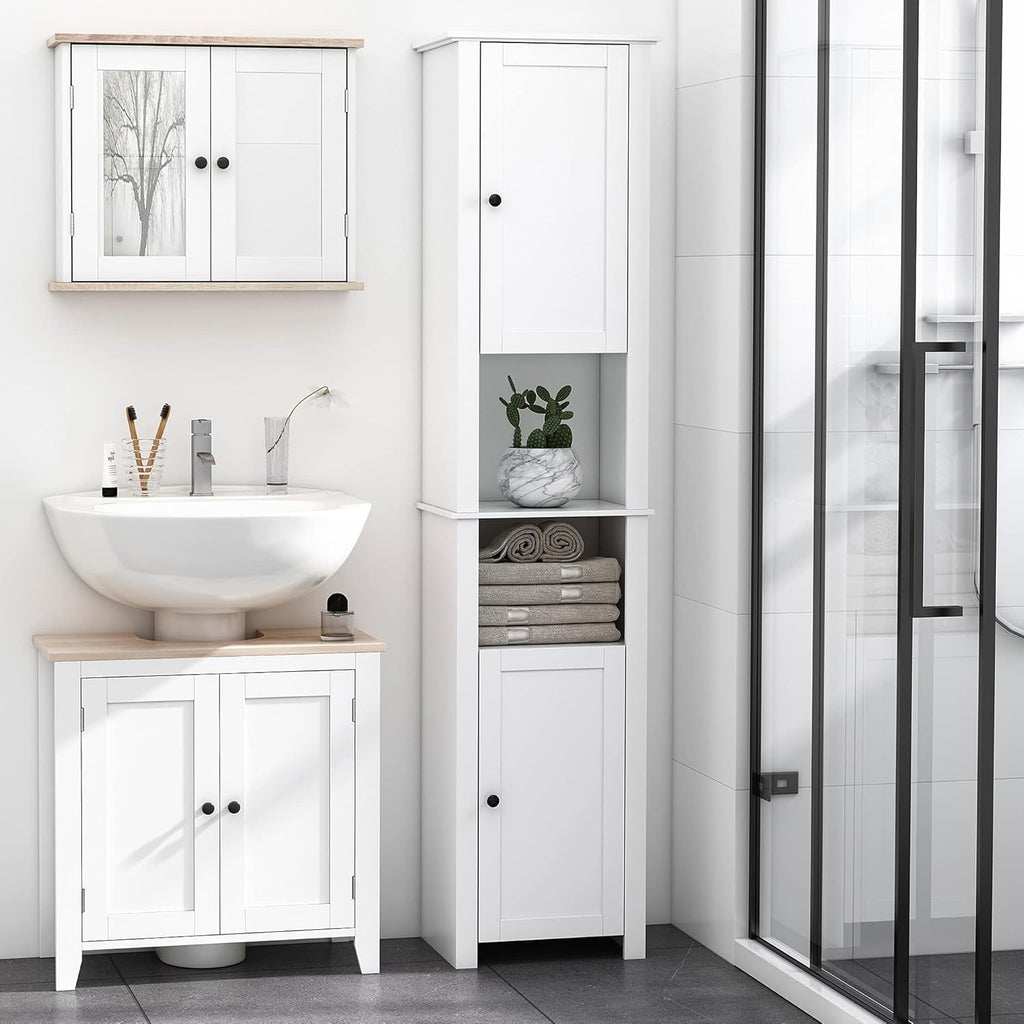 White Freestanding Bathroom Storage Cabinet with 2 Cupboards K5961
