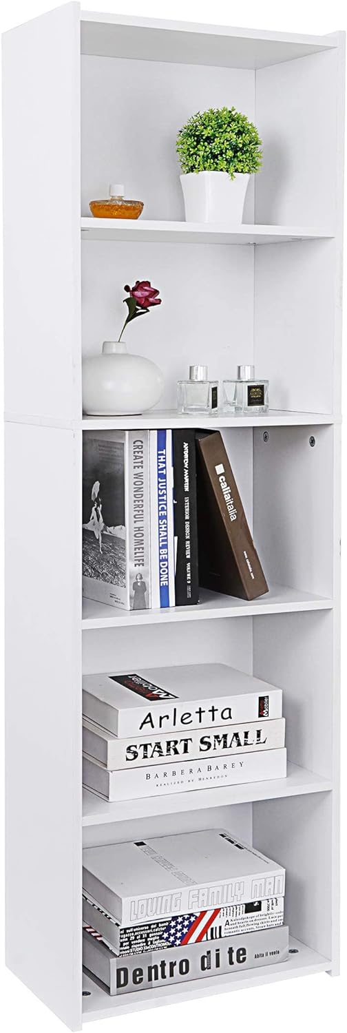 White 5-Shelf Wood Bookcase D394