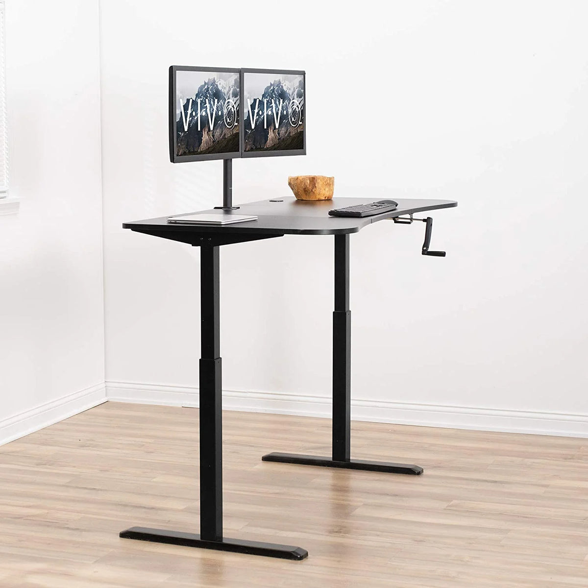 Height Adjustable 63 X 32 Inch Stand Up Desk with Black Table Top N5839