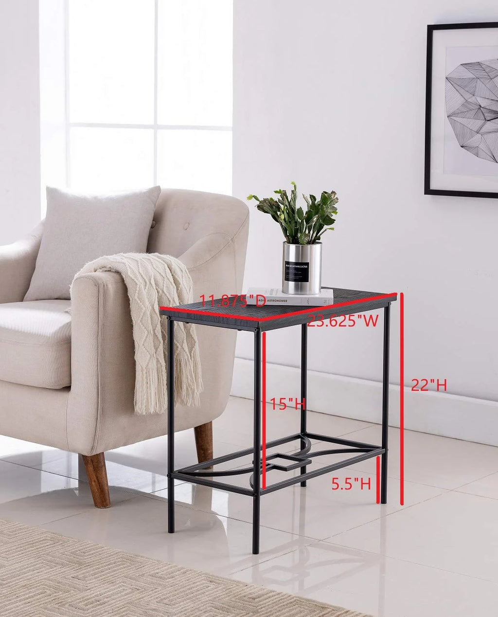 Black Metal & Wood Side Table C729768