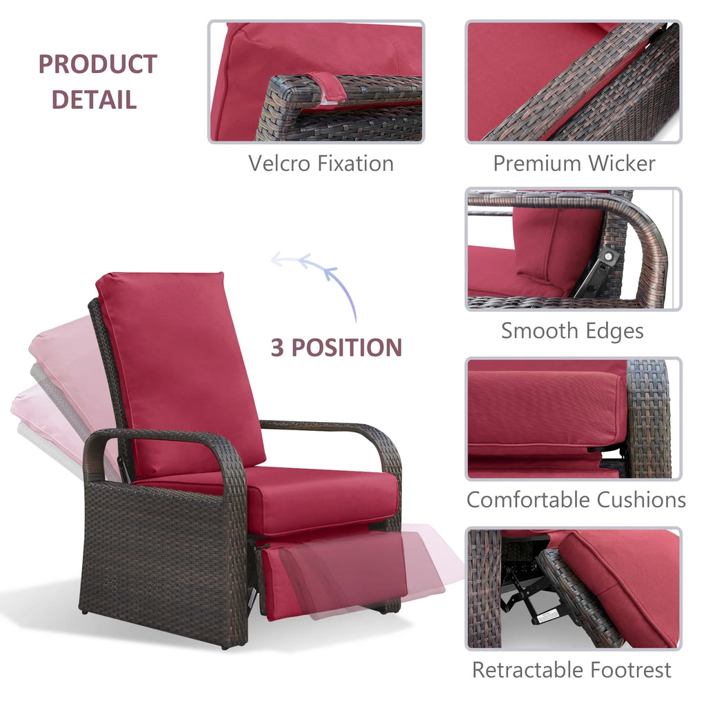 Red Resin Wicker Recliner Chair with Footrest H33982