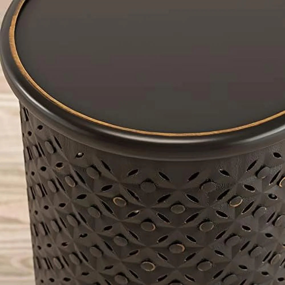 Antique Black Hardwood Drum End Table C122173