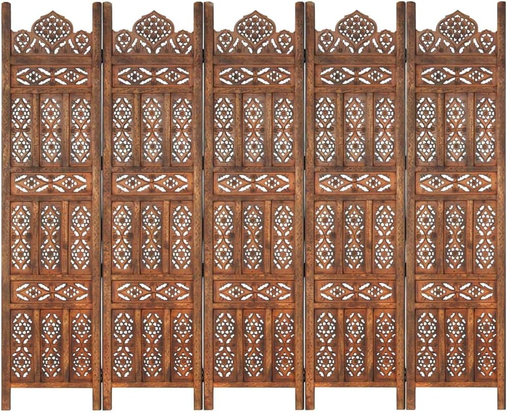 Solid Mango Wood Hand Carved 3-Panel Room Divider P4589