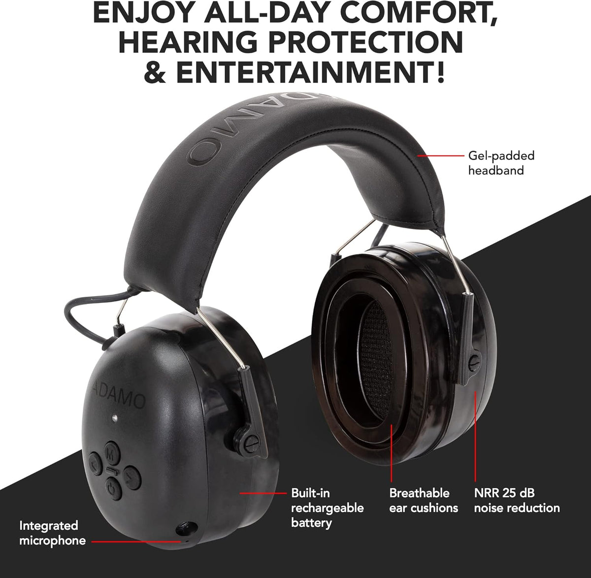 Bluetooth 5.0 Noise Reduction Safety Earmuffs with Adjustable Headband K804045