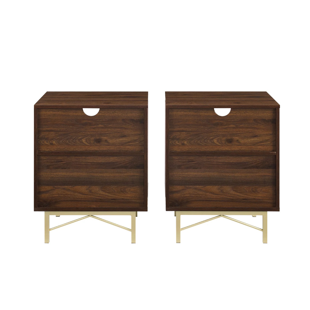 Modern Single Drawer Nightstand, Set of 2, Dark Walnut E4985