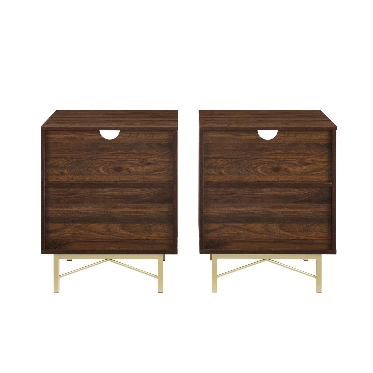 Modern Single Drawer Nightstand, Set of 2, Dark Walnut E4985