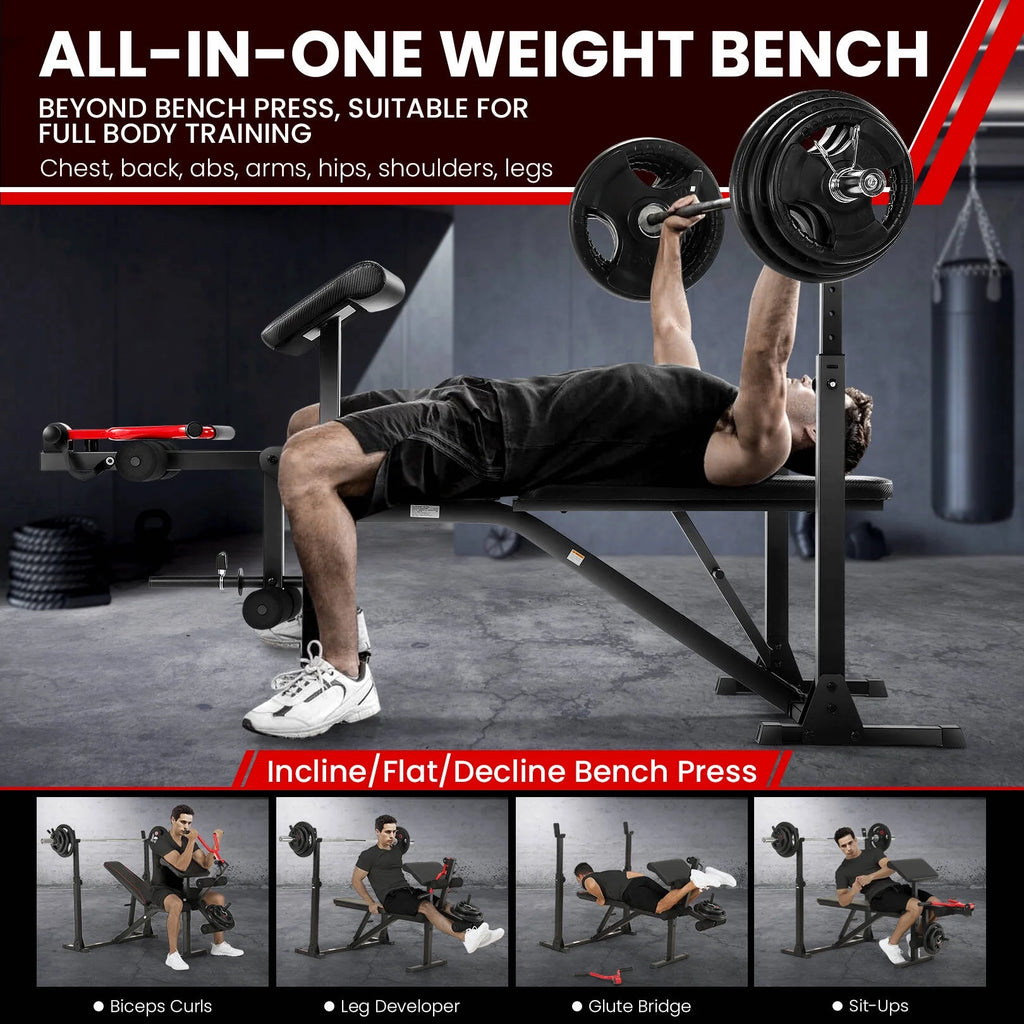 Adjustable Weight Bench Set with Barbell Rack G739109