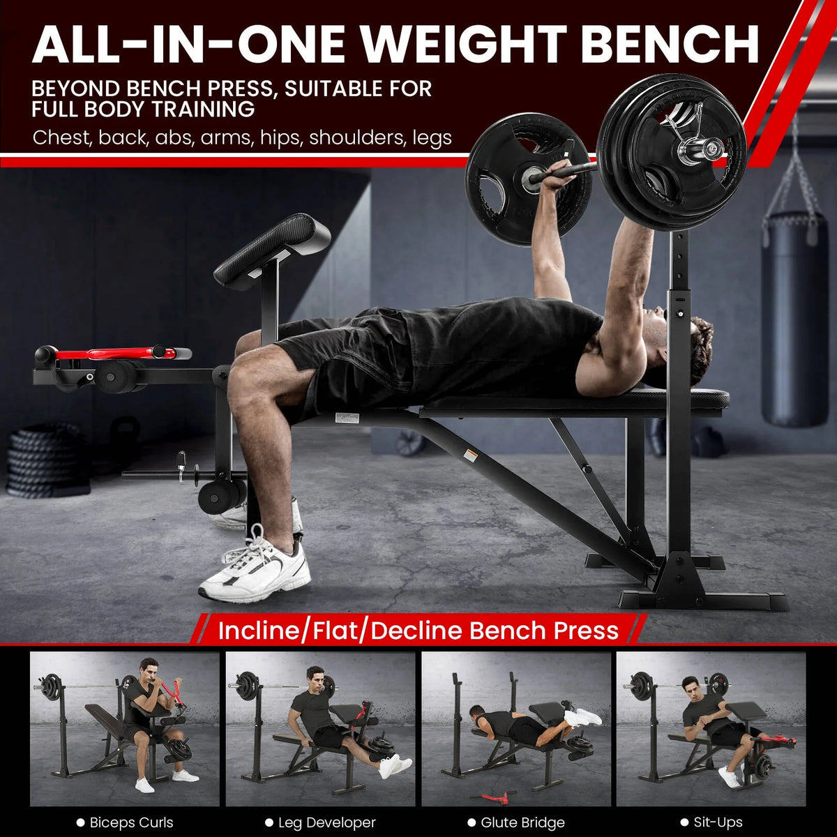 Adjustable Weight Bench Set with Barbell Rack G739109