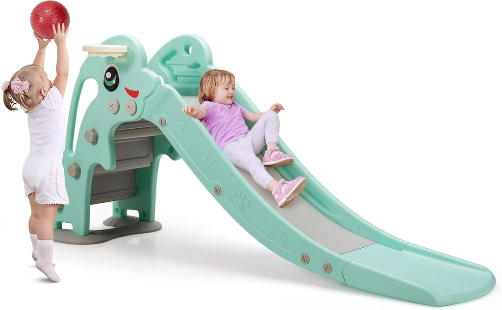 4 in 1 Folding Toddler Slide with Basketball Hoop U972850