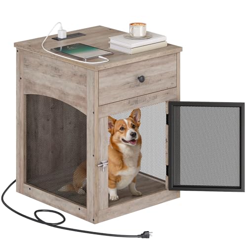 Wooden Dog Crate Furniture with Drawer and Charging Station R445