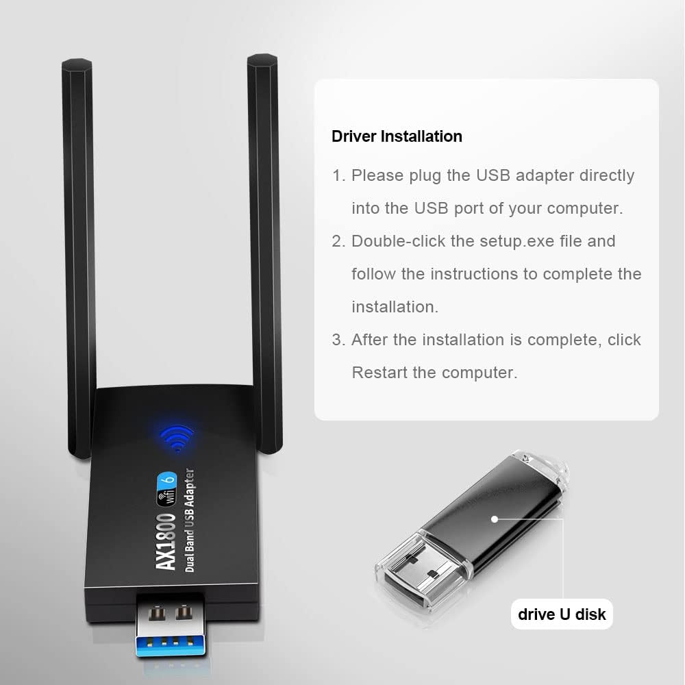 WiFi 6 USB 3.0 Adapter ax1800 802.11ax Dual Band Wireless Network Card Pack of 2 O956