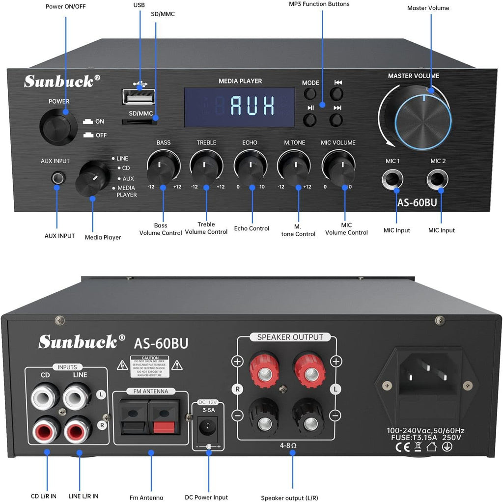 180W Wireless Bluetooth Stereo Amplifier with Remote Control O289511