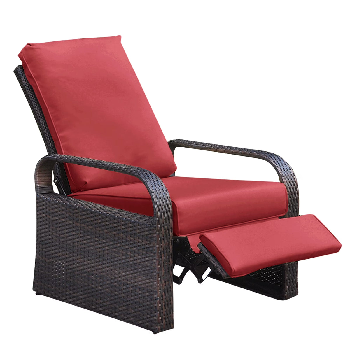 Red Resin Wicker Recliner Chair with Footrest H33982