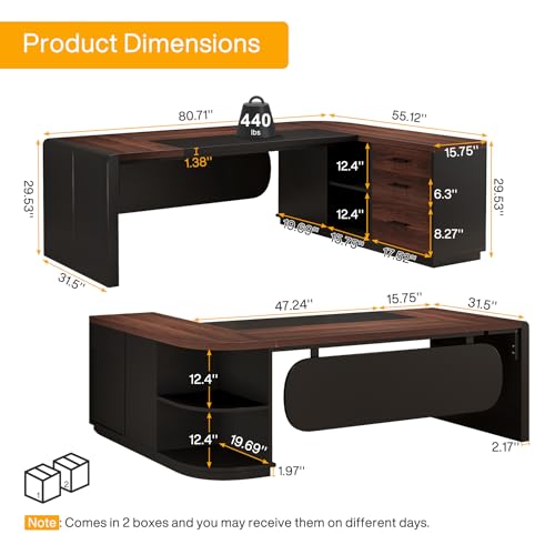 80'' L-Shaped Desk with Drawers Cabinet and Storage Shelves X415214