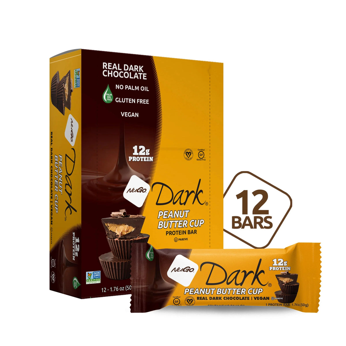 Dark Chocolate Peanut Butter Cup, 12g Vegan Protein, Gluten Free, 12 Count D527250