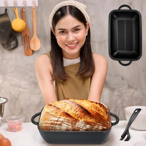 Black Cast Iron Non-stick Bread Loaf Pan with Lid 5.7 QT Dutch Oven C78485
