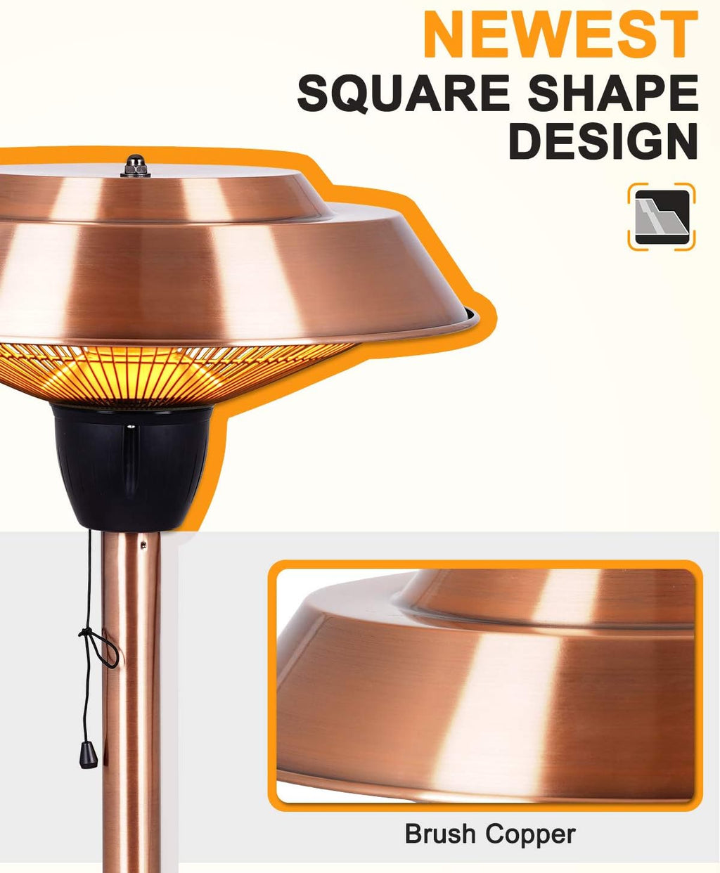 1500W Infrared Electric Patio Heater with Brush Copper Finished G805