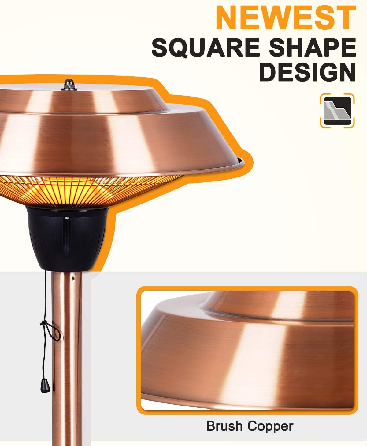 1500W Infrared Electric Patio Heater with Brush Copper Finished G805