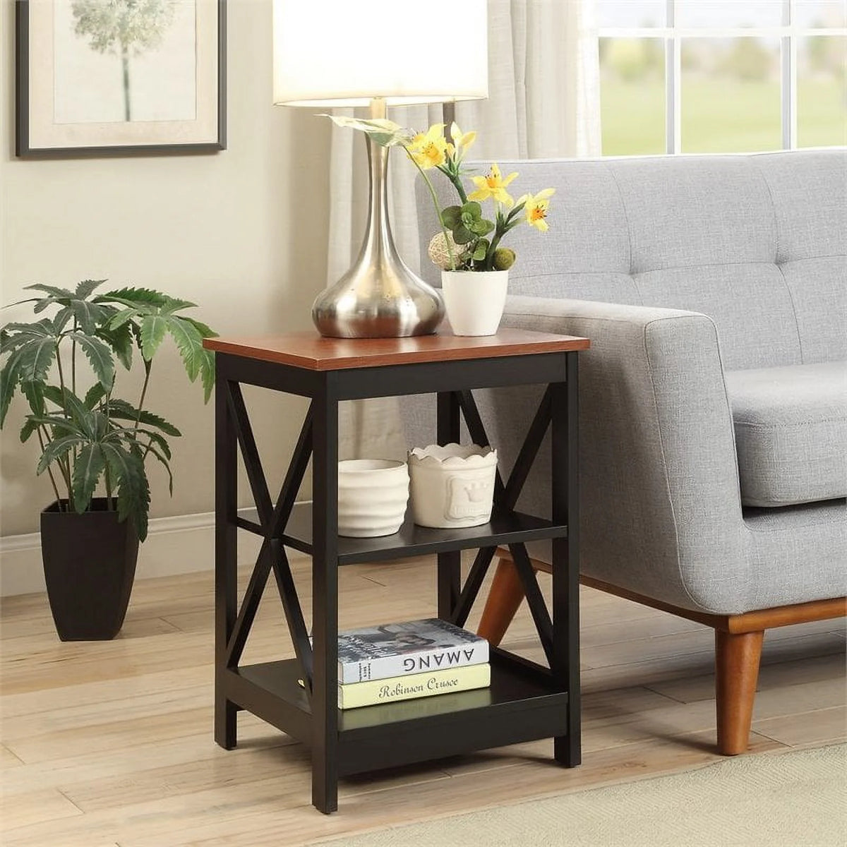 Wood End Table with Middle & Bottom Shelf in Cherry Z271