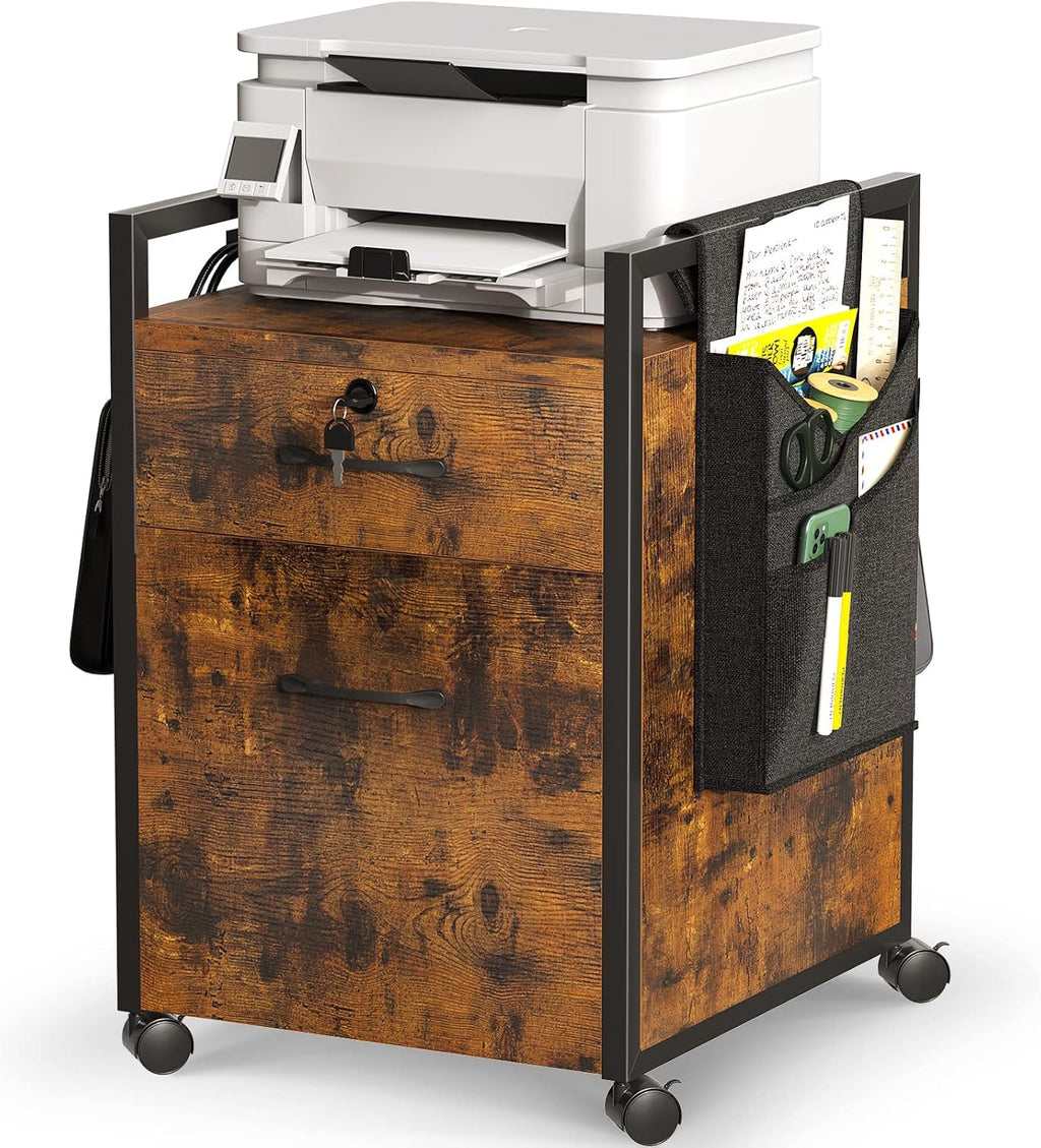 Black Mobile File Cabinet with 2 Drawers and Lock R4869