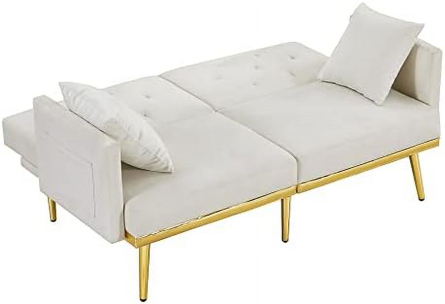 Velvet Futon Sofa Bed with Adjustable Armrests and Backrests R854283