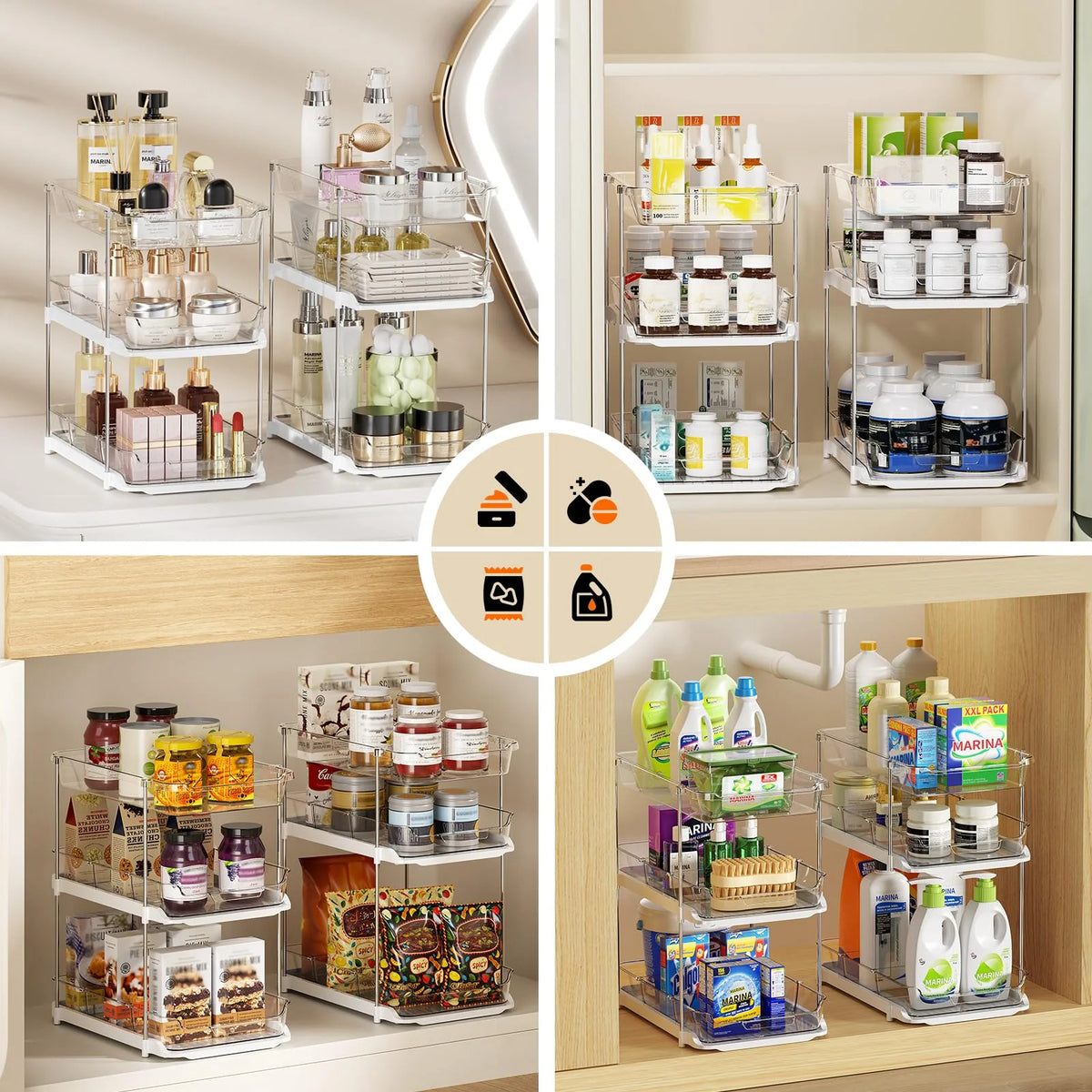 White 3 Tier Stackable Under Sink Organizer with Pull Out Drawers A7970