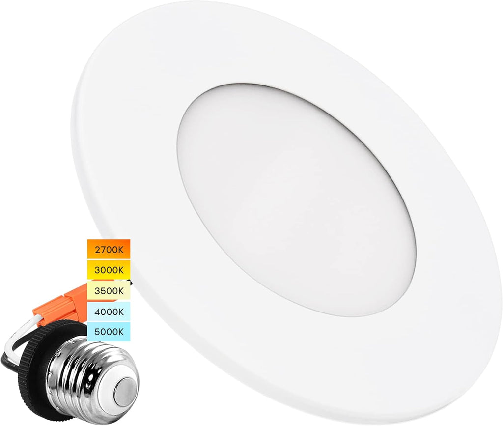 4 Inch LED Recessed Ceiling Light, 5 Color Selectable 2700K-5000K, Dimmable, 500 LM, Chrome I1144