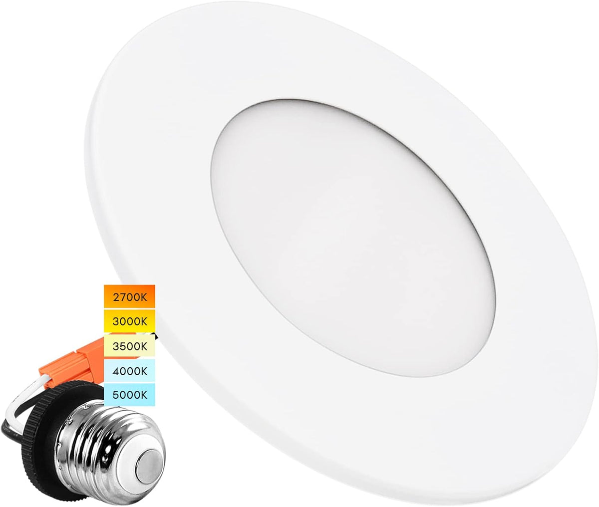 4 Inch LED Recessed Ceiling Light, 5 Color Selectable 2700K-5000K, Dimmable, 500 LM, Chrome I1144
