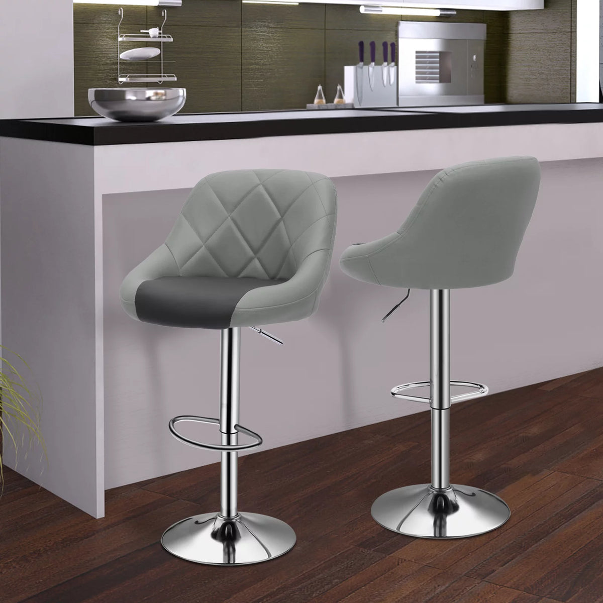 Set of 2 Height Adjustable Faux Leather Bar Stools F644172