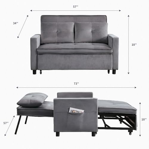 Dark Grey Upholstered Convertible Folding Sofa Bed with Storage Pocket M5060