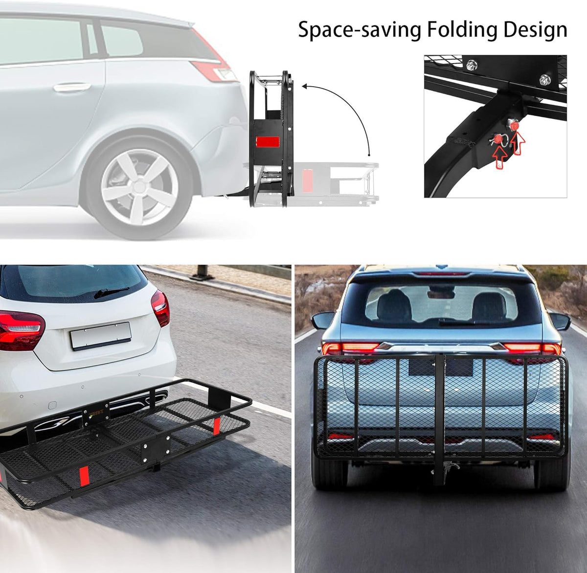 60” x 24” x 6.5” Black Hitch Mounted Folding Cargo Carrier D380