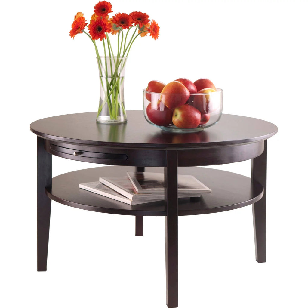 Espresso Finish Round Wood Coffee Table with Pull-Out Tray V794159