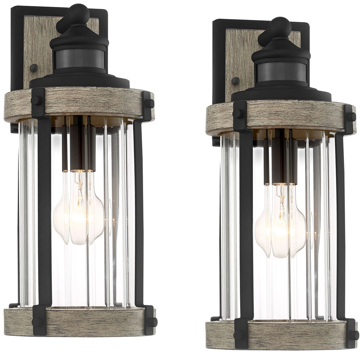 Set of 2 Gray Black Motion Sensor Dusk to Dawn Outdoor Wall Light X734894