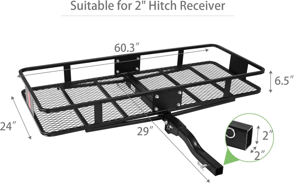 60” x 24” x 6.5” Black Hitch Mounted Folding Cargo Carrier D380