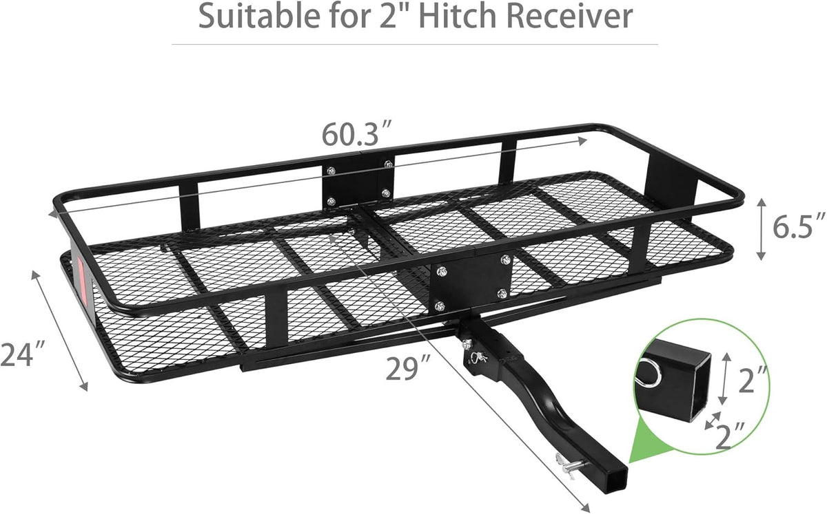 60” x 24” x 6.5” Black Hitch Mounted Folding Cargo Carrier D380