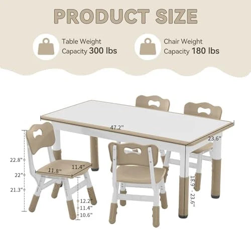 Height Adjustable Plastic Children Study Table and Chairs Set with 4 Seats C1121