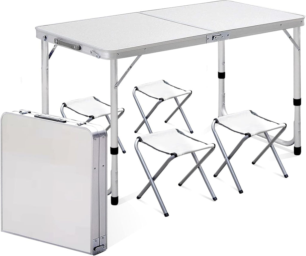 Folding Picnic Table with 4 Stools Aluminum Portable Adjustable O372