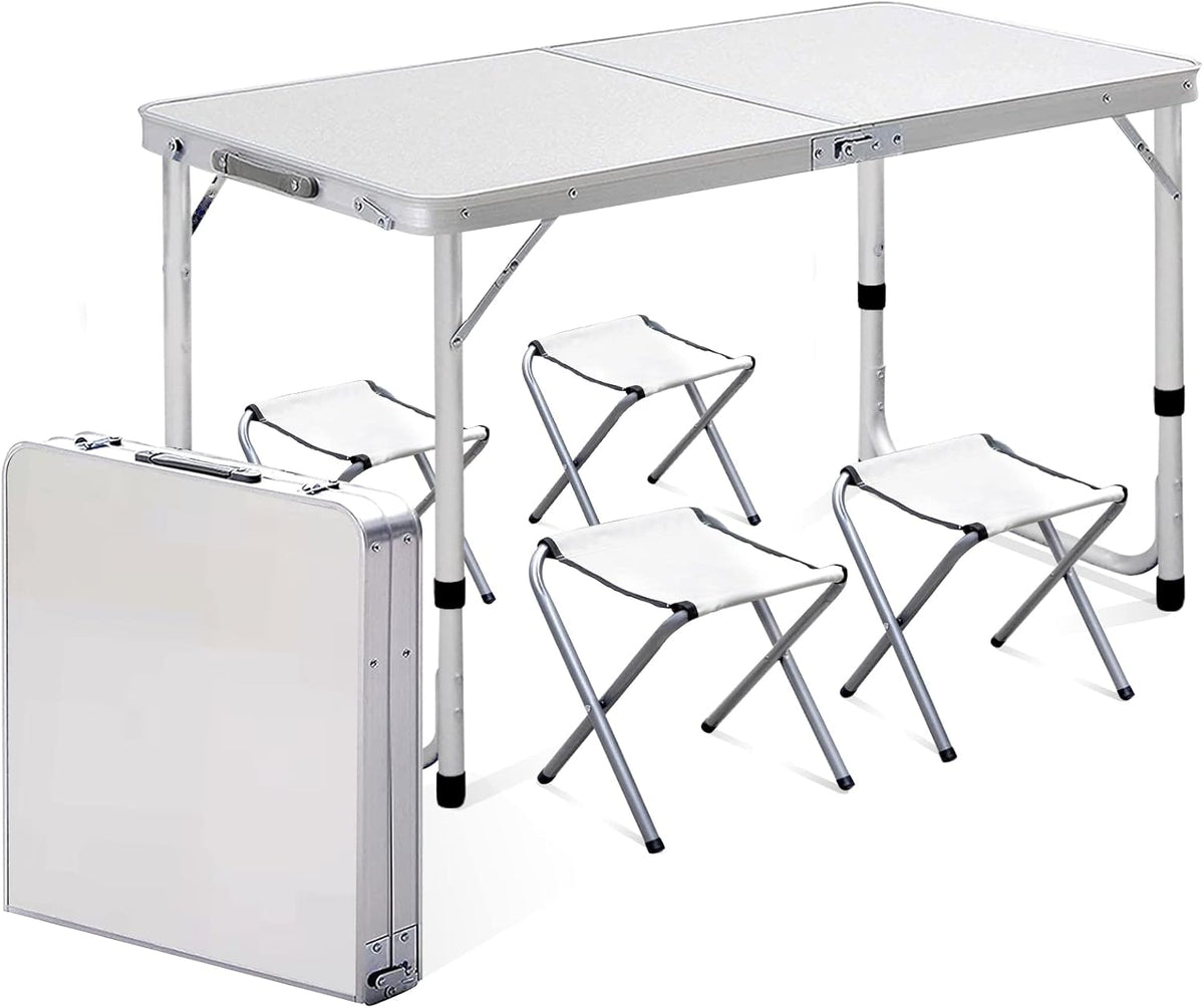 Folding Picnic Table with 4 Stools Aluminum Portable Adjustable O372