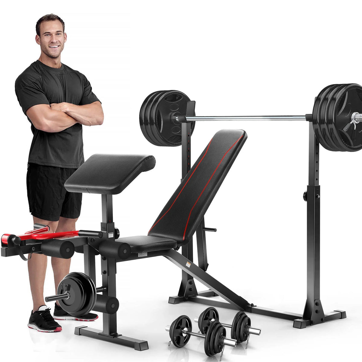 Adjustable Weight Bench Set with Barbell Rack G739109