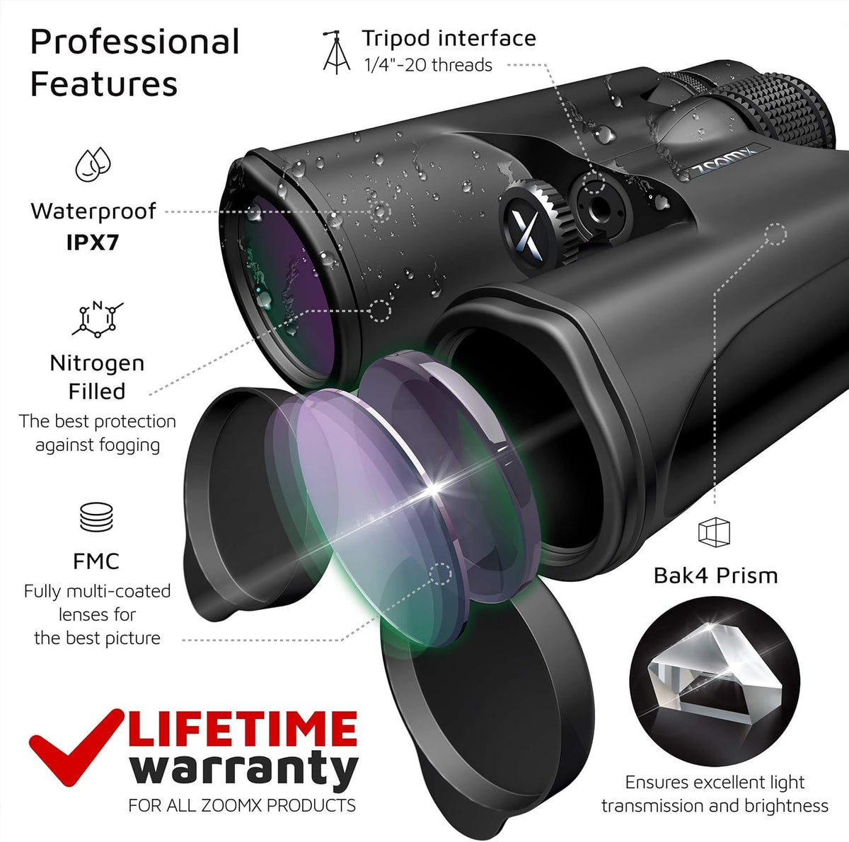 10x42 Waterproof HD Binoculars with Carrying Bag B506732