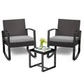 3 Pieces Wicker Patio Set with Glass Table Grey Cushion Y69476