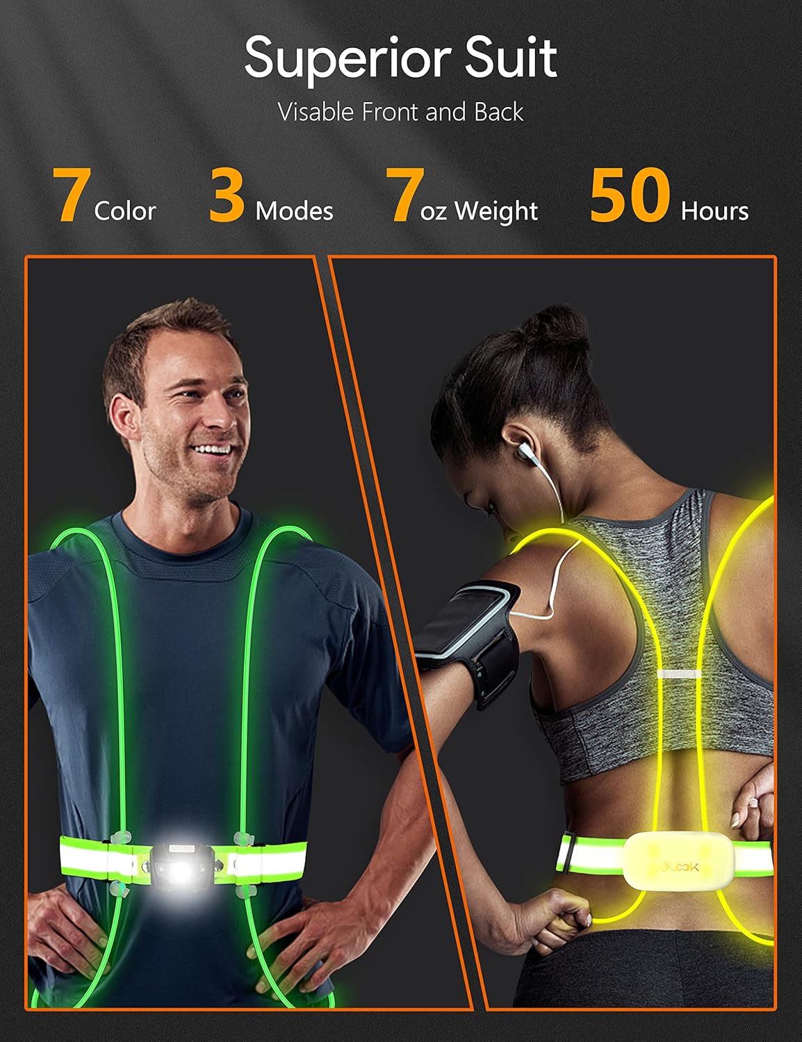 High Visibility LED Light Up Vest, 360° Reflective Safety Gear, Rechargeable Waterproof, L-Green B549