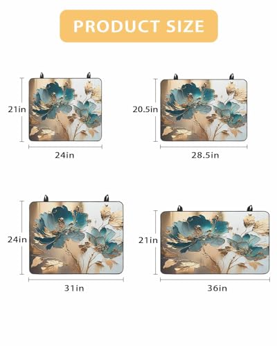 Teal Floral Blossom Gold Foil Leaves Induction Cooktop Protector Mat 24x21IN U654830
