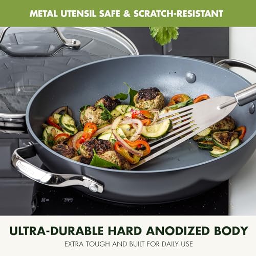GreenPan Valencia Pro Hard Anodized Healthy Ceramic Nonstick 11" Everyday Frying Pan Skillet with 2 Handles and Lid, PFAS-Free, Induction, Dishwasher Safe, Oven Safe, Gray Z5066
