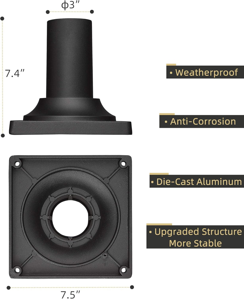 Black Cast Aluminum Pier Mount Base 2 Pack Z5355